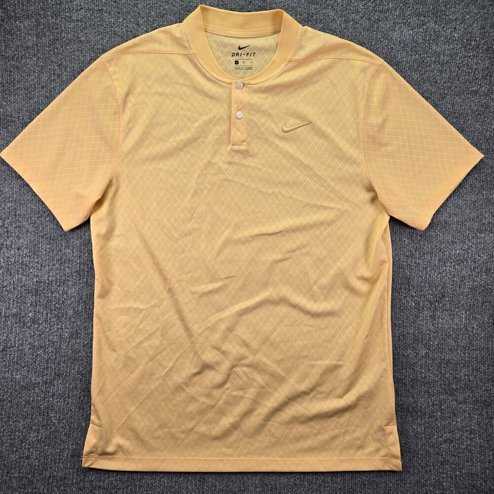 Nike Dri Fit Polo Shirt Mens Medium Yellow Textured Diamond Blade Collar Golf